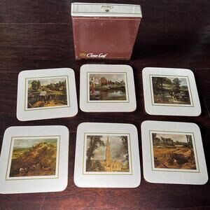 VTG Boxed Set Of 6 Clover Leaf Cork Coasters Floral White Flowers Made In UK EUC